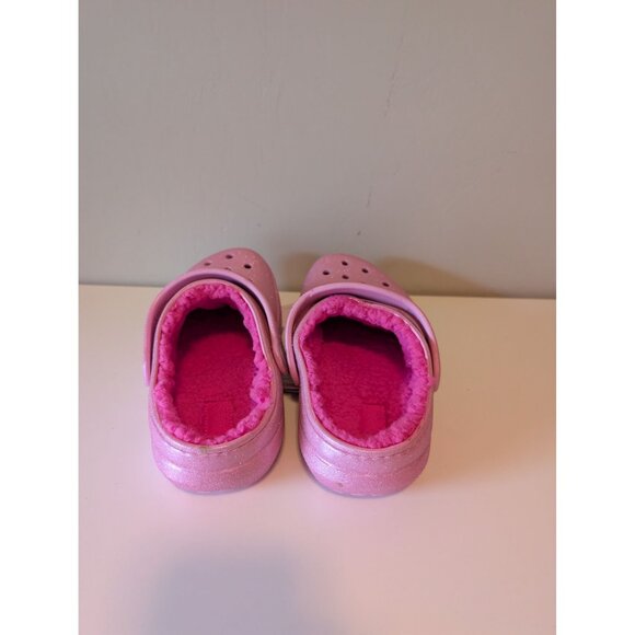 NEW Pink Glitter Crocs Kids Fuzzy Lined Classic Clogs Size J1 - Picture 3 of 9
